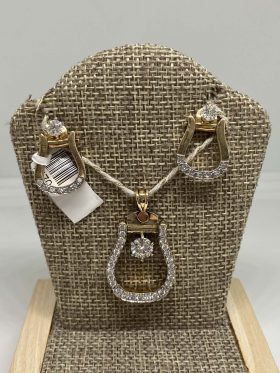 14kt Yellow Gold Diamond Horseshoe Pendant And Earrings Set