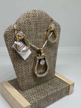 14kt Yellow Gold Diamond Horseshoe Pendant And Earrings Set