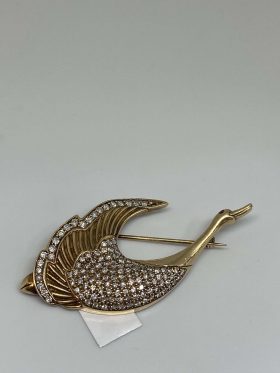 14K Yellow Gold Diamond And Ruby Goose Pin