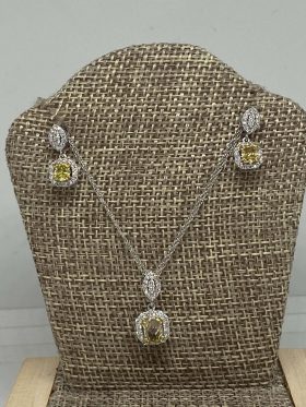 14K White Gold White Diamond And Colored Diamond Pendant And Earring Set
