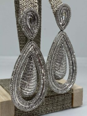 14K White Gold Diamond Pear Drop Earrings