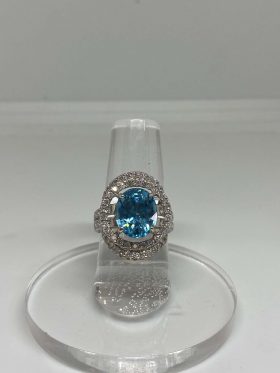 18K White Gold Oval Cut Double Halo Aquamarine Ring