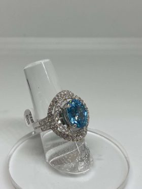 18K White Gold Oval Cut Double Halo Aquamarine Ring